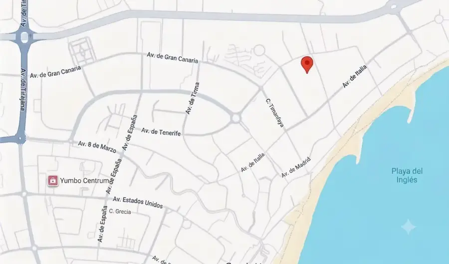 Karte von Playa del Inglés mit der Lage des Apartments nahe dem Strand